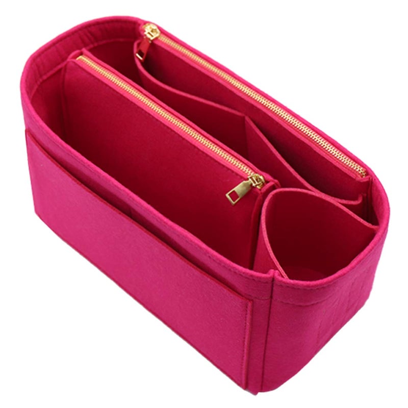 LEXSION Felt Purse Bag Organizer Insert with zipper Bag Tote Shaper Fit Speedy Neverful PM MM, 2-Rosy, M - Image 1